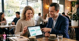 Small business accountant Melbourne reviewing cash flow and tax minimization strategies with a local Monash business owner in Mt Waverley